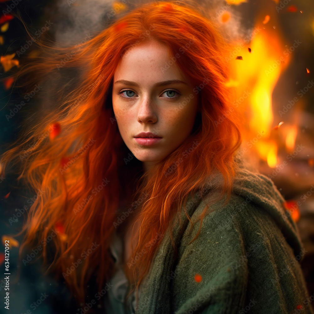 Fiery woman with red hair, Lina, phoenix Fiery woman with red hair, Lina, phoenix