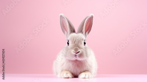 Cute fluffy bunny on pastel pink background. © Pro Hi-Res