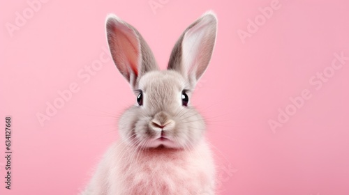 Cute fluffy bunny on pastel pink background. © Pro Hi-Res