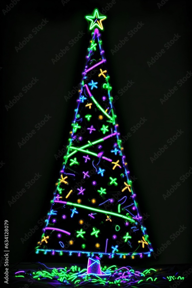 Dark christmas tree illuminated with neon lights on dark background, wallpaper christmas banner Ai Generative Dark christmas tree illuminated with neon lights on dark background, wallpaper christmas banner Ai Generative