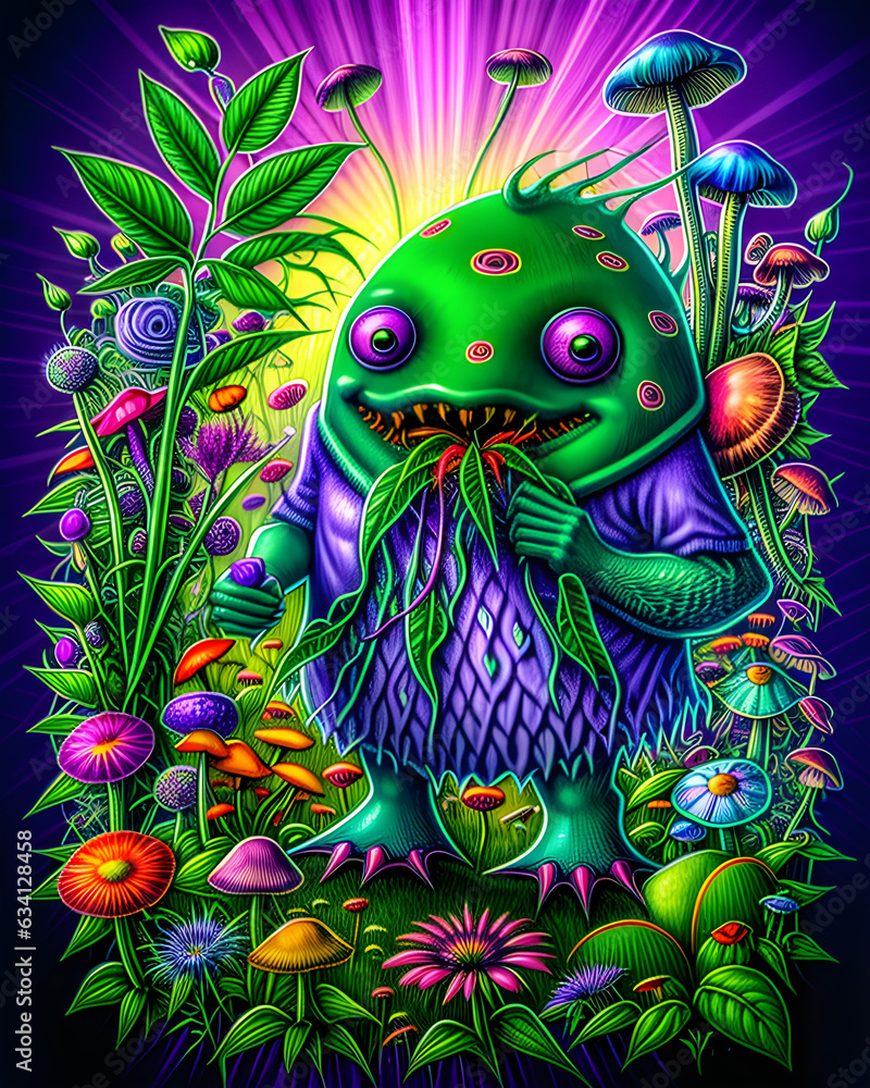 Fototapeta pop art style, psychedelic monster illustration - generative ai