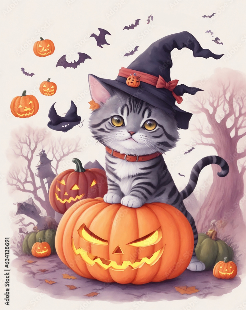 fluffy cat in a witch hat graphic for halloween fluffy cat in a witch hat graphic for halloween