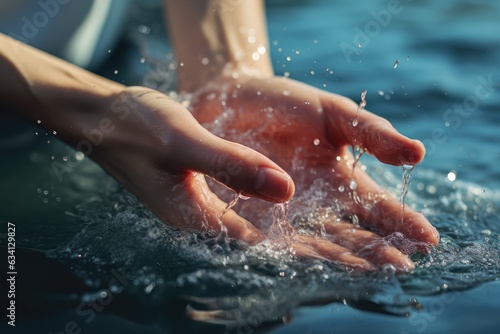 A close-up of hands washing under running water - Health and hygiene - AI Generated