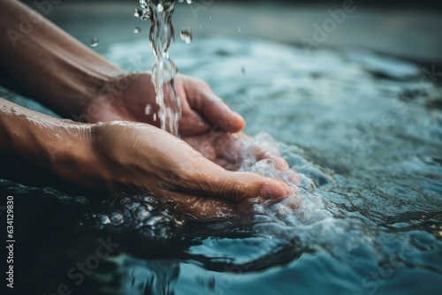 A close-up of hands washing under running water - Health and hygiene - AI Generated