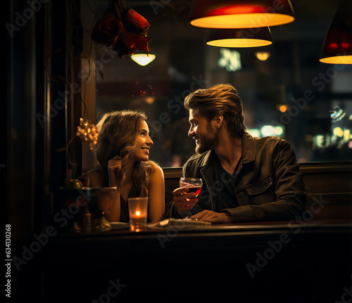 Couple on a date at a Café. Concept of dating, love and matchmaking. Shallow field of view.