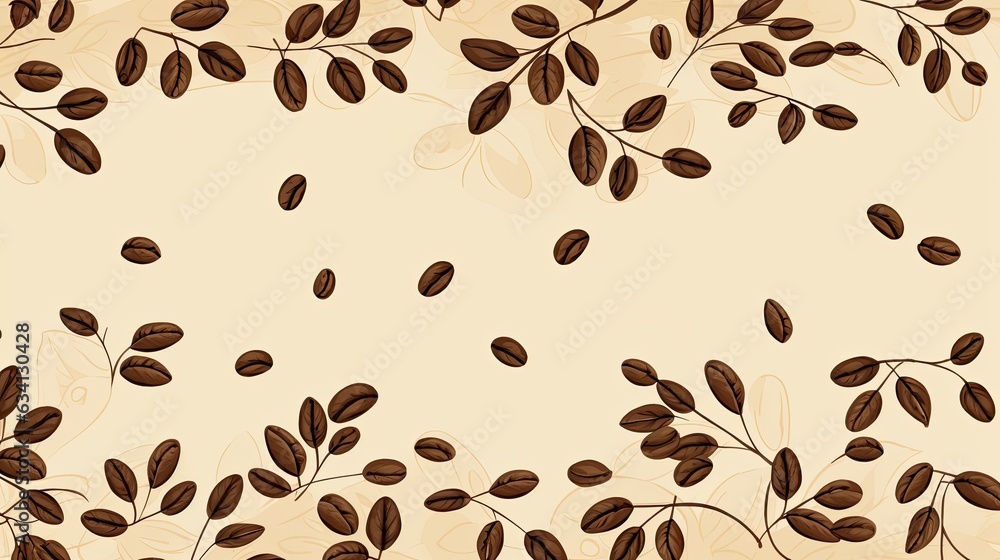 a horizontal image of illustrated coffee beans on a cream-colored background in a Barista-themed image in a JPG horizontal format. Generative AI a horizontal image of illustrated coffee beans on a cream-colored background in a Barista-themed image in a JPG horizontal format. Generative AI