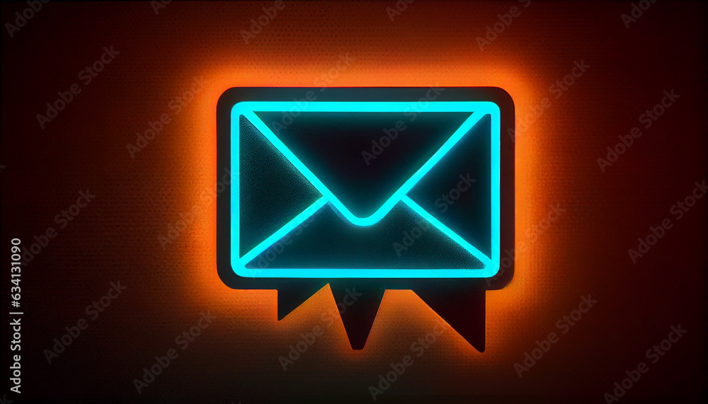 New email notification neon in the inbox receiving an alert message in envelope's shape with an unread message, e mail symbol on blue background, Ai generated image New email notification neon in the inbox receiving an alert message in envelope's shape with an unread message, e mail symbol on blue background, Ai generated image