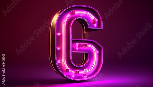Neon light letter G. Shiny and iridescent alphabet on a pink background, glowing font letter, Ai generated image 
