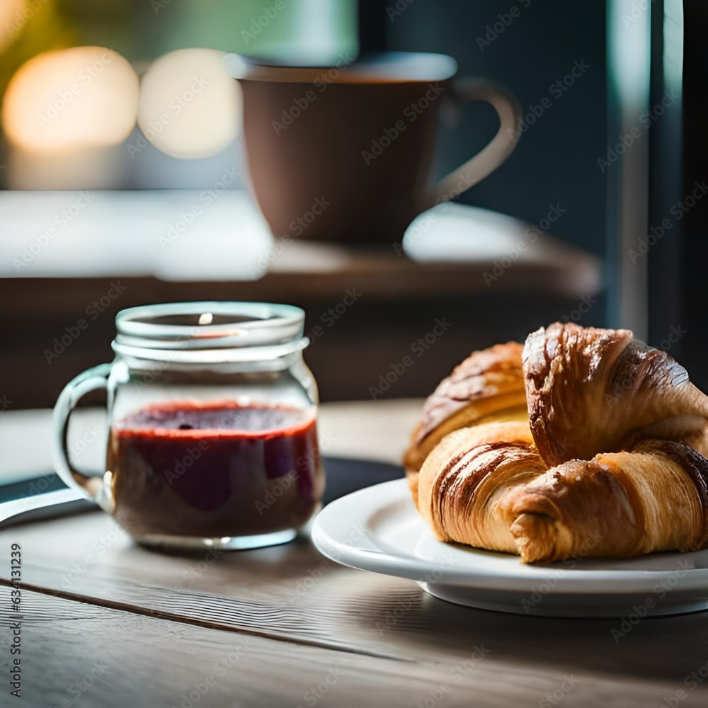 breakfast cup of coffee croissant morning neutral artificial intelligence background