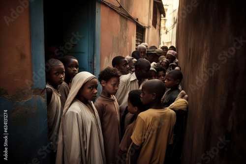Crowd on a street of a poor African city