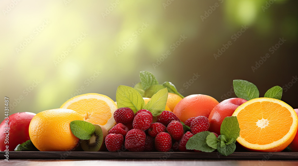 Illustration with citrus fruits, raspberries and mint. Colorful composition. For banners, advertisements, covers, wallpapers and other healthy food projects. Illustration with citrus fruits, raspberries and mint. Colorful composition. For banners, advertisements, covers, wallpapers and other healthy food projects.