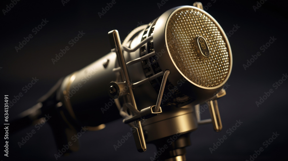 Fototapeta premium A Condencer Mic for studio recording voice. Microphone. Generative Ai