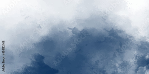 Clouds in the fog. dark blue indigo watercolor splash background. Hand painted watercolor sky and clouds, abstract watercolor background, vector illustration. Design for your date, postcard, banner.