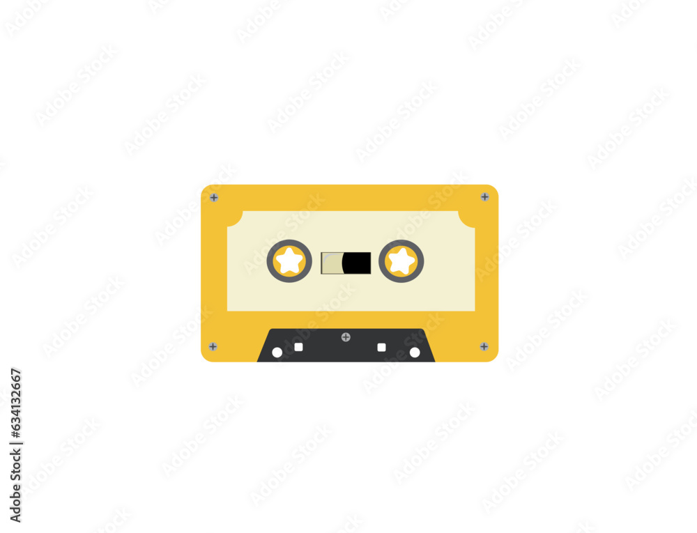 Vector illustration of yellow color tape recorder cassette isolated on white background