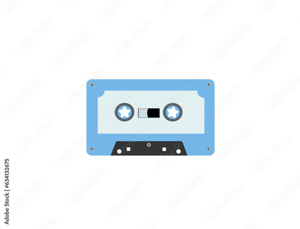 Vector illustration of a blue color tape recorder cassette on a white background