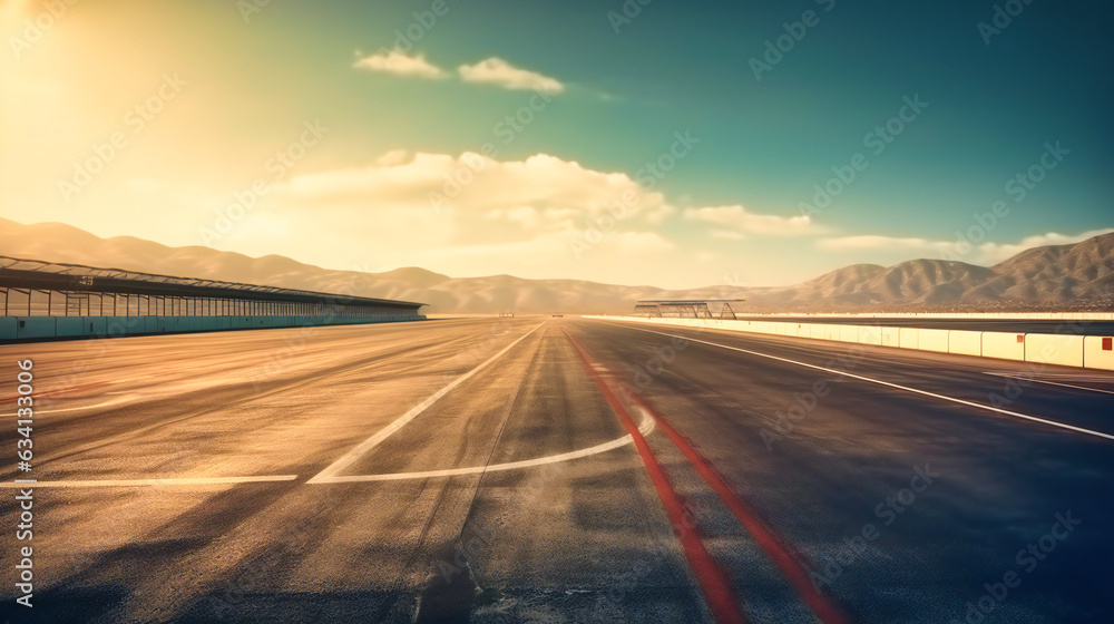 An empty race track with blue sky