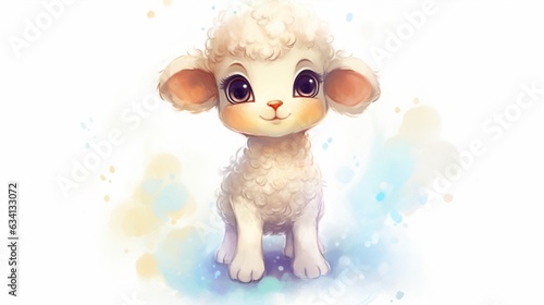 a small cartoon baby sheep with blue and white eyes in.Generative AI © sudipdesign