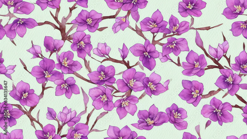 watercolor beautiful purple plum flower, tile seamless repeating pattern