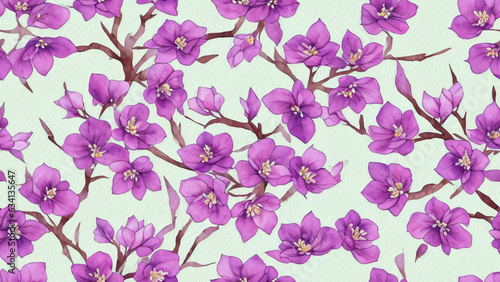 watercolor beautiful purple plum flower, tile seamless repeating pattern