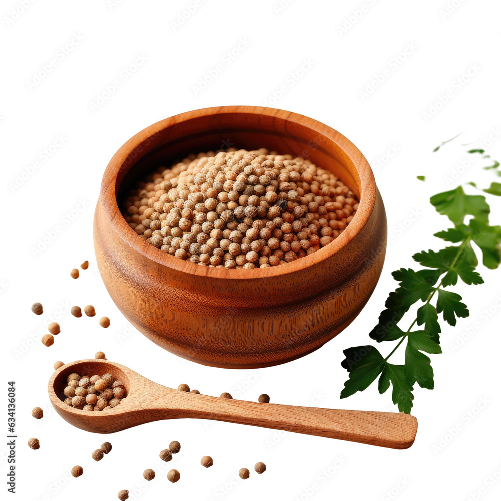 Brown lentil in wooden bowl on transparent background Brown lentil in wooden bowl on transparent background