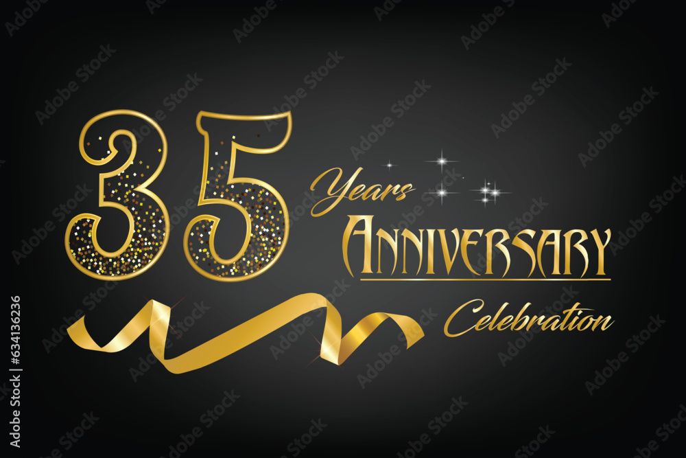 Celebrate the 35th anniversary with gold letters, gold ribbons and ...