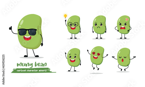 cute mung bean different activity expression emotion. bean wear sunglasses with many activity vector illustration flat design.