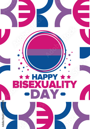 Happy Bisexuality Day. Bisexual Pride and Bi Visibility Day. Bisexual flag. Coming out. Celebrated annual in September 23. Festival and parade. Poster, card, banner, template, background. Vector