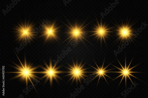 Illustration of bright beautiful light effects.Set of sparkling stars. 
