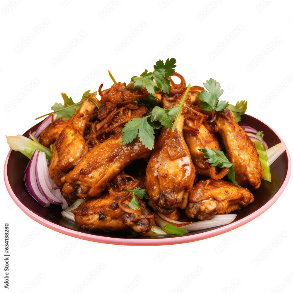Thai cuisine s grilled chicken wings served with curry and onions Thai cuisine s grilled chicken wings served with curry and onions