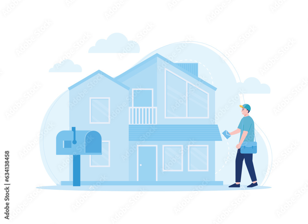 the postman delivered the letter home concept flat illustration the postman delivered the letter home concept flat illustration