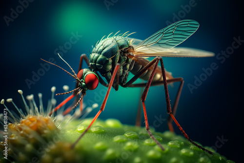 Condylostylus fly on green leaf. 3d rendering. © JewJew