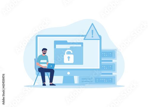 hacker break into locked folder concept flat illustration