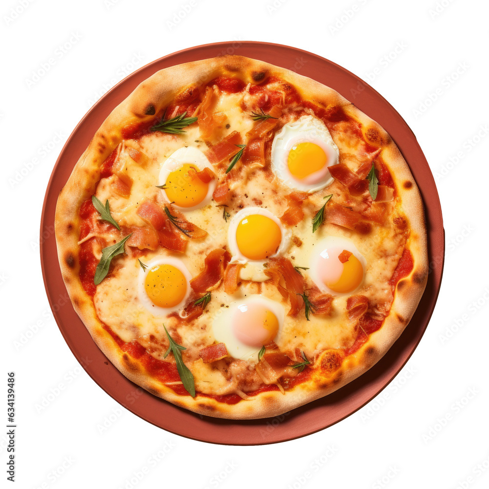 Closeup of a delicious pizza with egg Italian style Closeup of a delicious pizza with egg Italian style