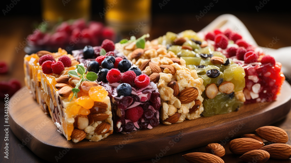 Self made muesli bar with nuts and berries Self made muesli bar with nuts and berries