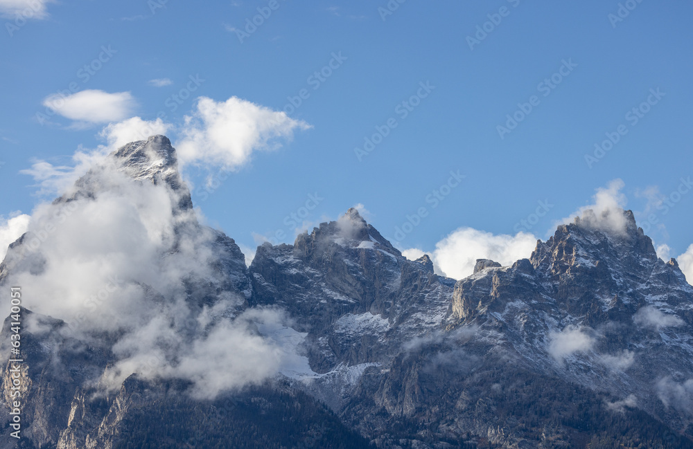 Clouds Shroud the Tetons in Autumn in Wyoming