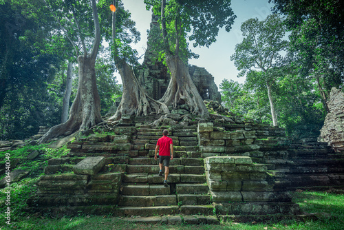 views of amazing ta prohm temple in agkor wat, cambodia photo