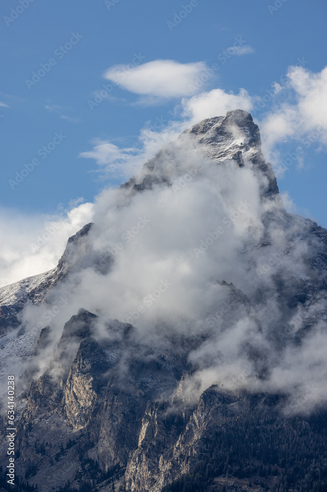 Clouds Shroud the Tetons in Autumn in Wyoming