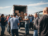 People Gathering Around a Moving Truck