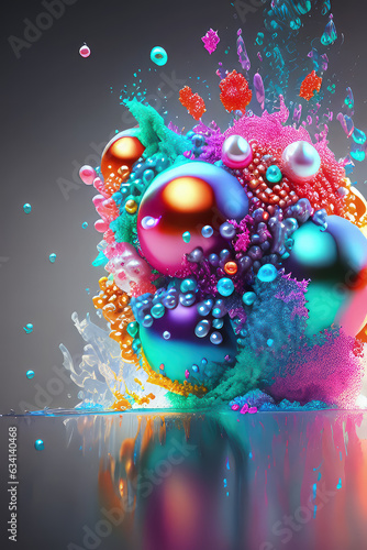 Luxury concept splashing colors and pearls abstract background. Ai generated art.