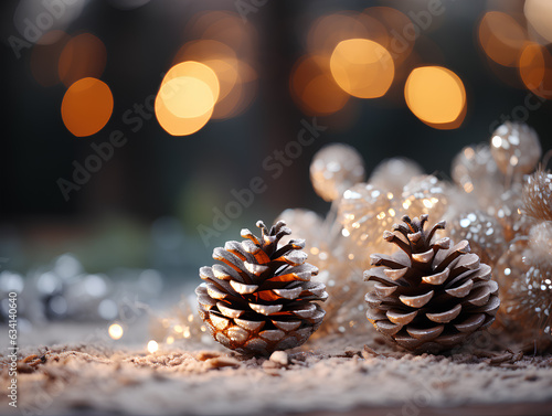 Background in christmas style with fir branches and glitters, balls. Ai