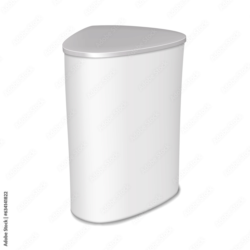 Blank white triangular portable exhibition counter vector mockup. Trade show promotional table display stand realistic mock-up. Template for design Blank white triangular portable exhibition counter vector mockup. Trade show promotional table display stand realistic mock-up. Template for design
