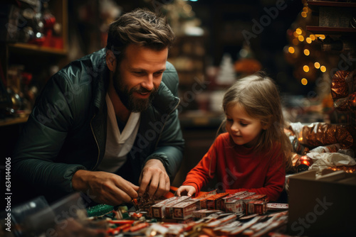 A young family unpacks presents for Christmas