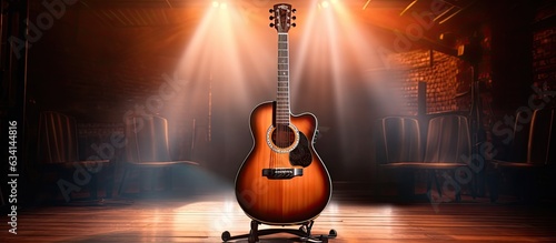 Valokuva Acoustic guitar playing on stage a concert band Rock musician with an electric g