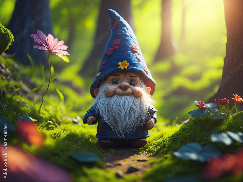 Cute gnome in spring forest concept. ai generative