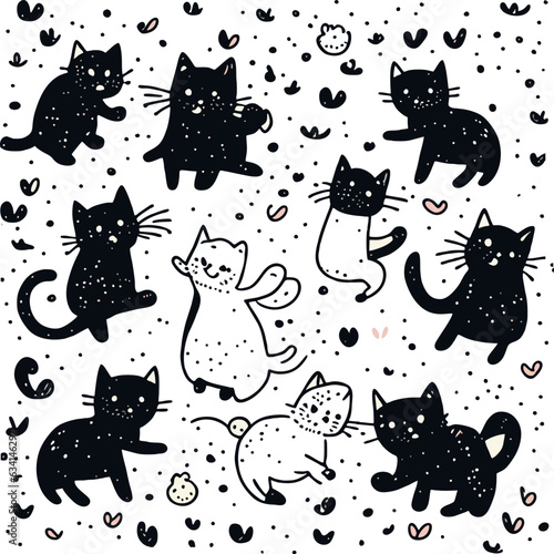 seamless illustration depicting magical symbols of witchcraft cats