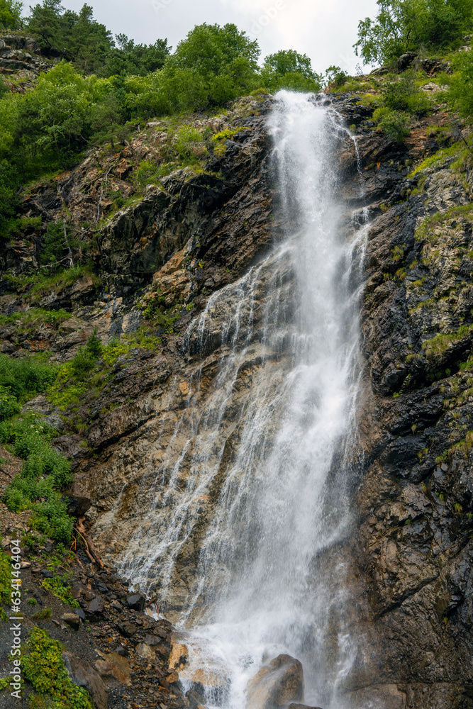 panorama of summer mountains with waterfalls panorama of summer mountains with waterfalls