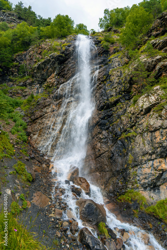 panorama of summer mountains with waterfalls