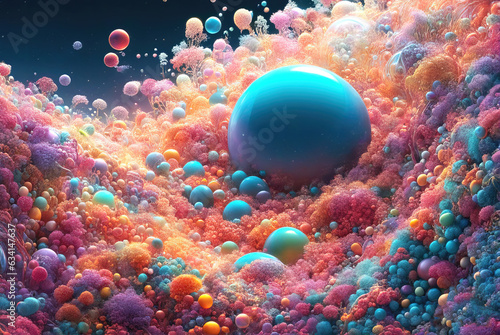 Abstract background, lots of colorful balls and bubbles, multicolored modern art wallpaper
