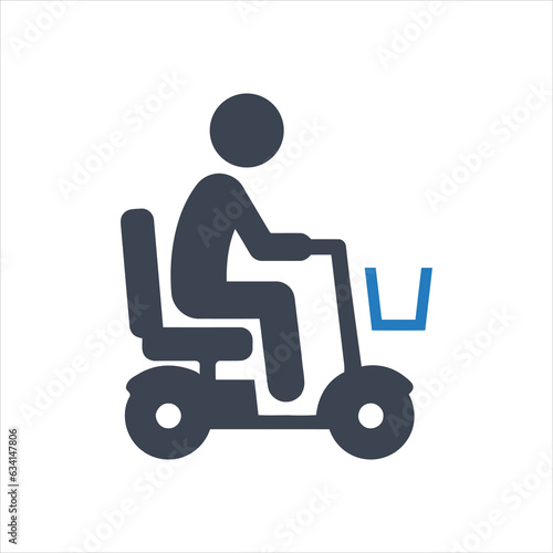 Elderly man riding a mobility scooter icon