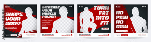 gym weight lifting social media post set, gym banner template design pack.